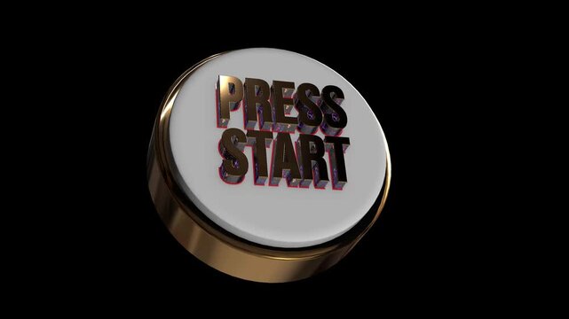 Luxury 3D Gold Press Start Button Animation with Metallic Reflection on Black Background Seamless Loop