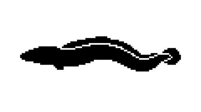 Pixel art silhouette of a swimming eel or leech.
