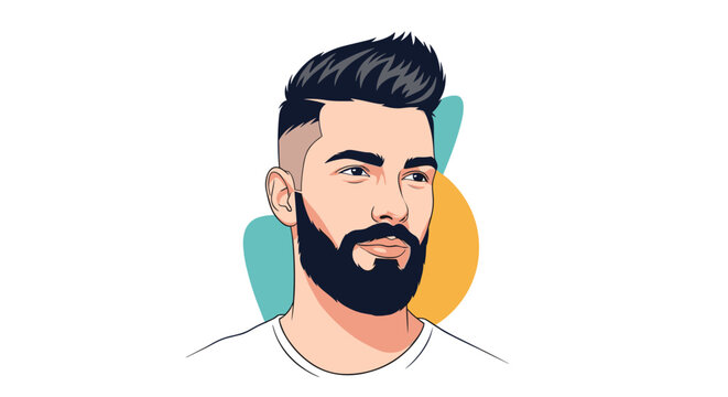 Vector portrait illustration of a handsome young man with a modern undercut hairstyle and a well-groomed beard.