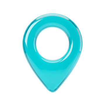 Shiny turquoise blue map location pointer icon, gps navigation pin symbol, abstract geo marker graphic, precise destination place point, isolated.