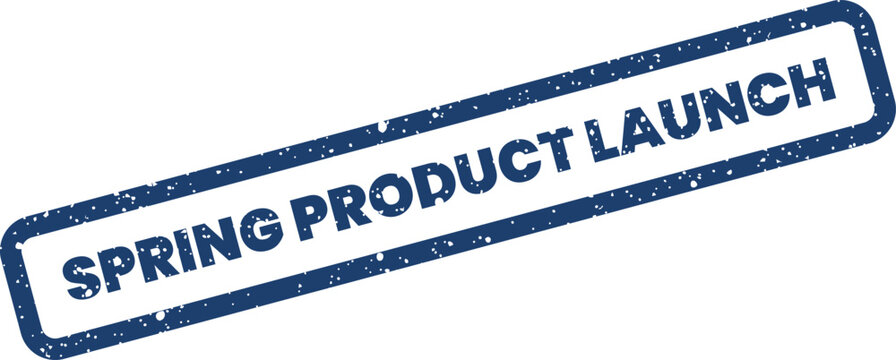 Grunge rectangle stamp illustration reading spring product launch for marketing collateral and commercial advertising materials