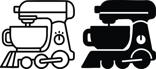 Creative stand mixer train engine icon combining kitchen appliance with classic transportation vehicle design © GraphicGrove