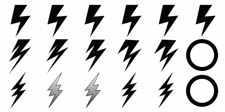 vector lightning bolt symbols on white background symbol icons graphic electricity thunder flash storm weather black gray sharp angle energy