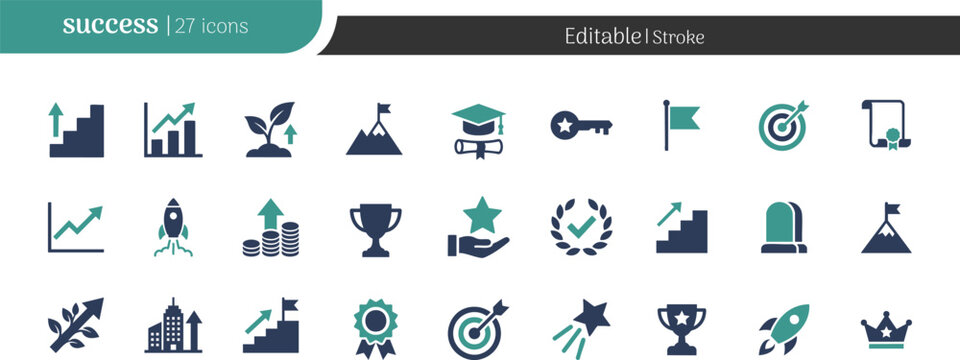 minimal success icon set modern achievement symbols clean vector design