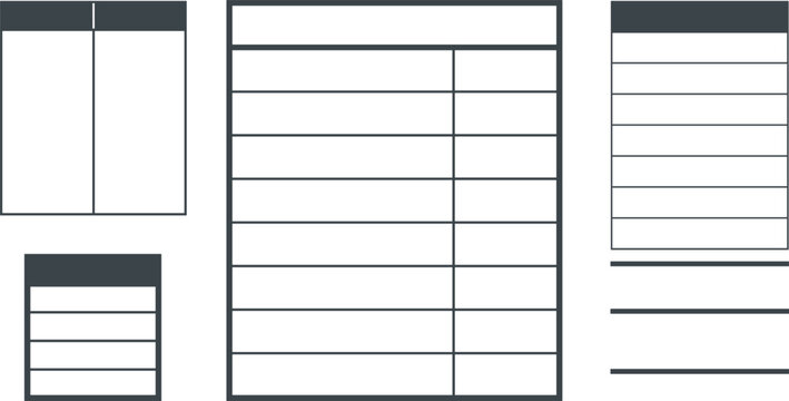 Minimalist Planner Template Layout Set with Blank Tables Price Lists Invoice Forms Comparison Charts and Note Boxes for Corporate Organizing Graphic Elements