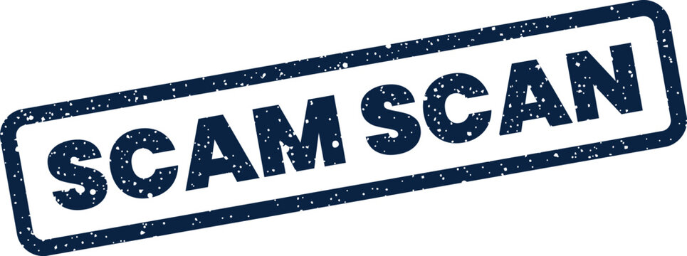 Grunge rubber stamp with scam scan text in slanted rectangular shape for document validation and warning
