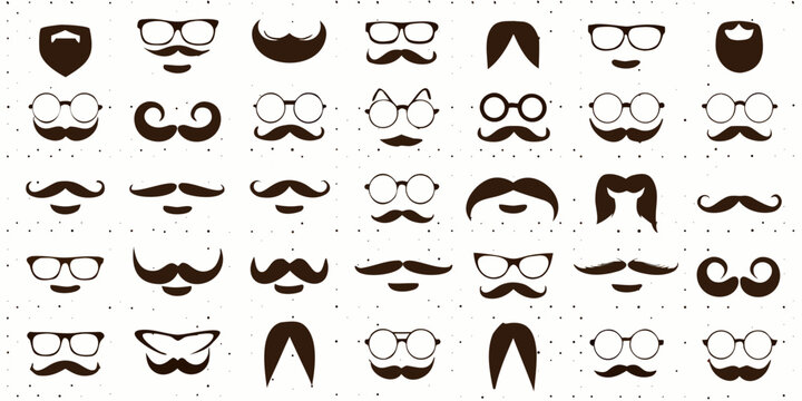 hipster mustache and glasses vector collection on dotted background beard facial hair illustration retro vintage fashion design graphic art pattern