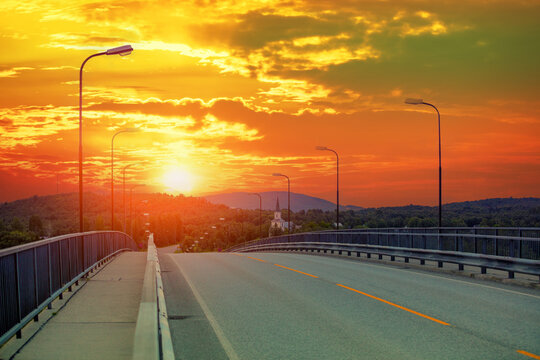 Road bridge over the fjord at sunset. Saltstraumen, Norway