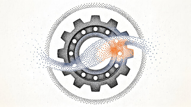 Industrial Automation and Digital Transformation Concept stippling dot work style