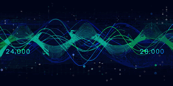 Wave pattern with numerical data teal and blue vector illustration