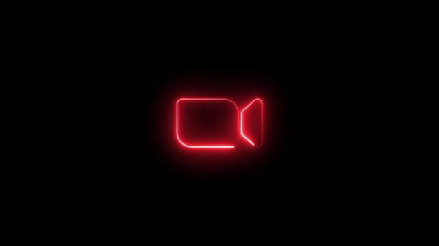 Glowing red neon camera animation on black background