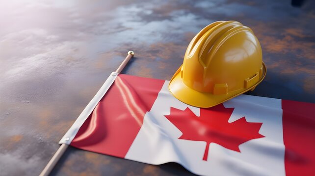 Canadian civic holiday construction worker safety with flag labour day concept