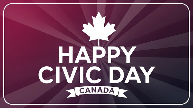 Happy civic holiday canada festive greeting with maple leaf and radiant background