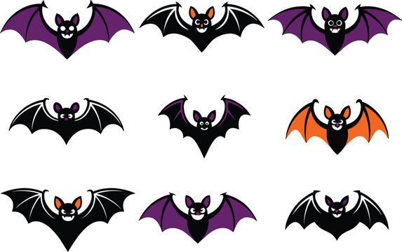 Cartoon bat collection for halloween decorations and spooky season designs