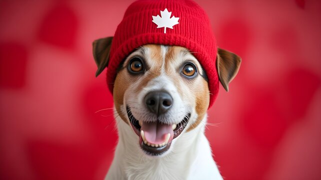 Festive jack russell terrier celebrating canada's civic holiday with patriotic flair