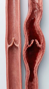 Venous ailment contrast: normal vessel, varicose vein, vascular problem, blood circulation, valve operate, medical condition, disease state, human anatomy, body part, health care.