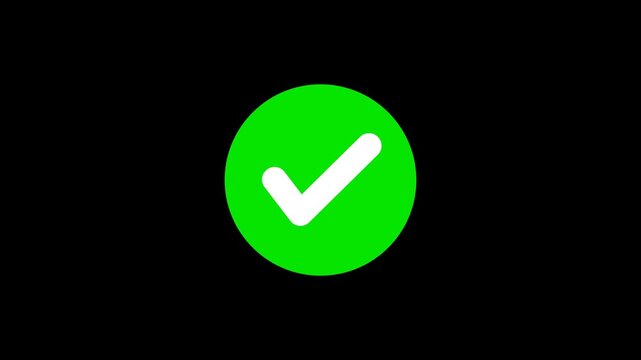 Green Circle Check Mark Icon with White Tick on Black Background Loop