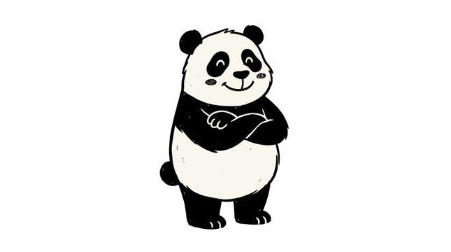 Cute cartoon panda standing with arms crossed illustration.