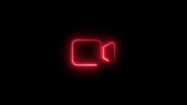 Glowing red neon camera animation on black background