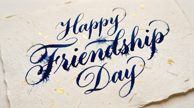 Blue ink Happy Friendship Day calligraphy on transparent