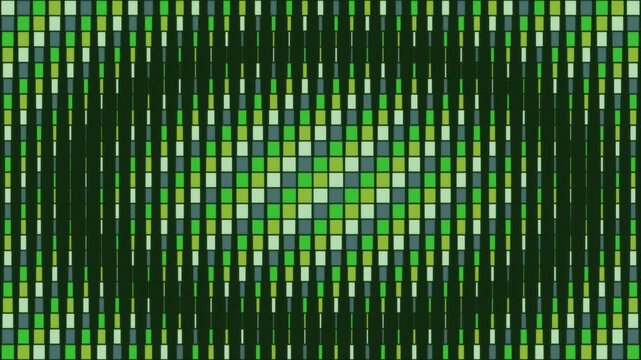 Green square pixel pattern with vertical wave distortion effect creating dynamic motion and rhythmic visual flow