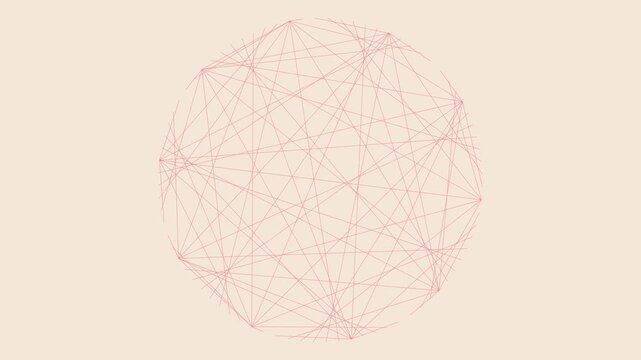 Five pink circular shapes featuring complex interconnected line patterns on a soft muted peach surface