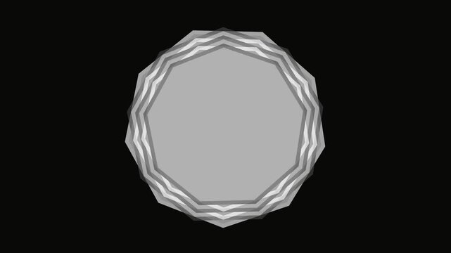 Multiple layered octagons shifting in size to create a rhythmic pulse effect in monochromatic grey tones