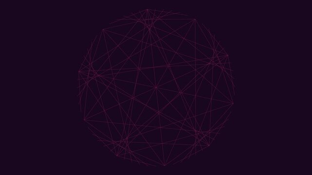 Five interconnected geometric circular spheres showing complex network structures in a dark purple science visualization setting