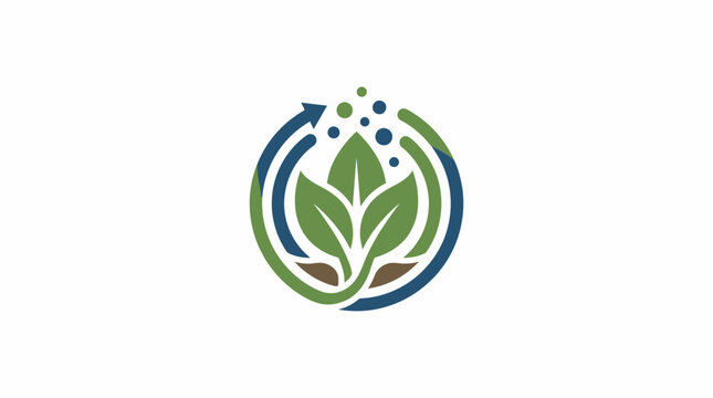 Circular nature logo icon with leaves and arrows.