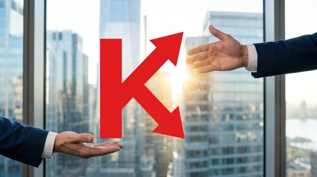 Business partners exchange KPI symbol, corporate strategy and key performance indicators discussion