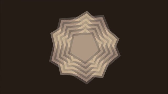 Geometric pentagon shapes rotating in a synchronized sequence to create a complex layered motion effect