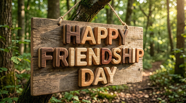 Happy Friendship Day wooden sign isolated on transparent