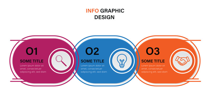 Creative three steps infographic design and sequential workflow layout. oval shape horizontal timeline and 3 numbers or roadmap. vector illustration.