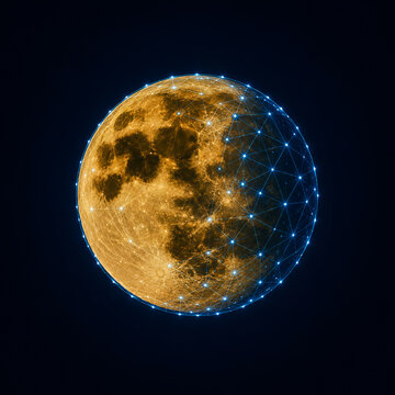 Futuristic Digital Moon with Glowing Network Connections for International Moon Day Technology Concept