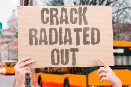 "Crack Radiated Out" Fissure extended from the impact point. CRACK. RADIATE. FISSURE. IMPACT. EXTEND.