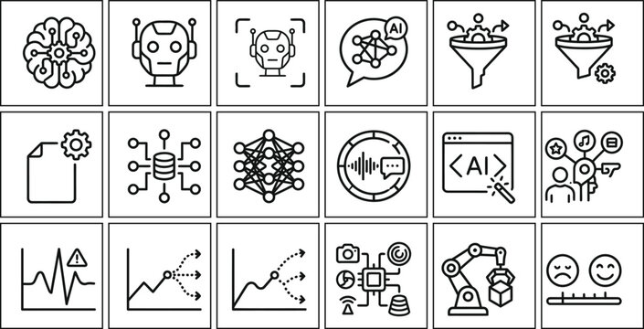 Artificial intelligence icons set ditable vector illustration flat design minimal premium symbols for eps10 technology concepts