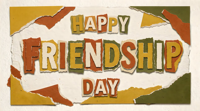 Happy Friendship Day torn paper collage on transparent