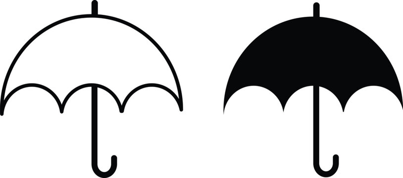 Umbrella icon set. Rainy season weather forecast and storm defense components.Meteorological website interface design. Personal safety protection and monsoon climate symbols
