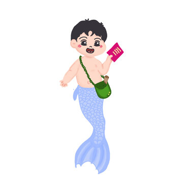 Merman boy with blue tail