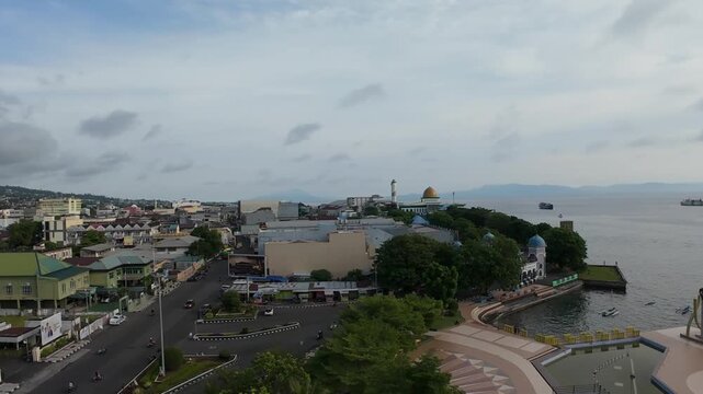 flying fpv drone on ternate landmark