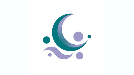 Fototapeta premium Abstract crescent moon and waves logo icon on white background