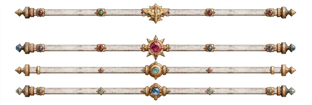 Ornate decorative borders featuring colorful gems and intricate designs.