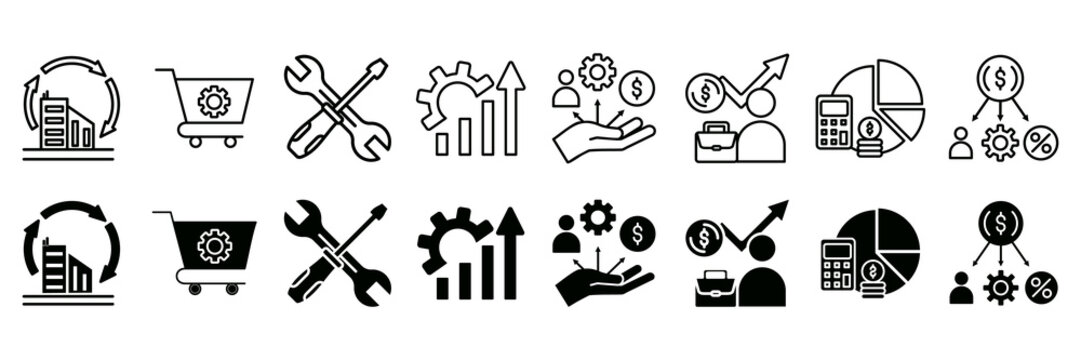 Capital expenditure icon set vector illustration concept with icon of company, buying, maintenance