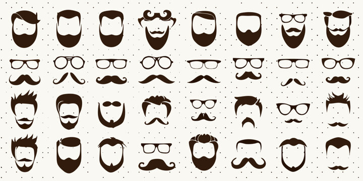 hipster mustaches and beards vector collection on dotted background facial hair glasses illustration graphic design retro fashion style menswear accessories