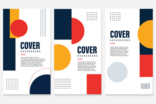Modern Geometric Cover Background Set with Bold Colorful Shapes and Circles. Minimal Bauhaus-style Book Cover, Brochure, and Poster Template Collection