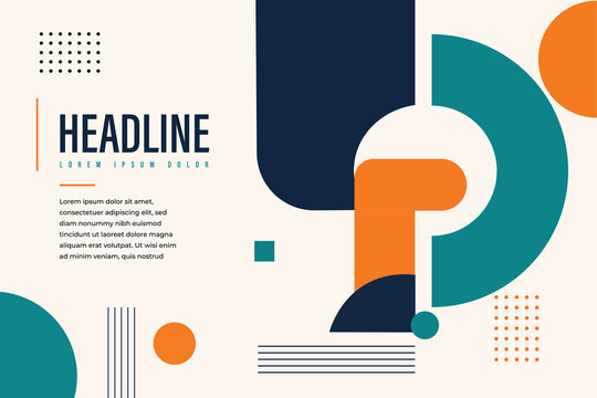 Modern Geometric Abstract Background with Bold Colorful Shapes and Headline Layout. Minimal Bauhaus Style Poster, Cover and Presentation Template Design
