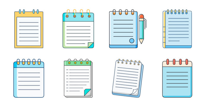 Colorful sticky notes and calendar icons set - Bright and cheerful flat design icons of sticky notes, calendars, and reminders in a playful style, ideal for planning and organization graphics.