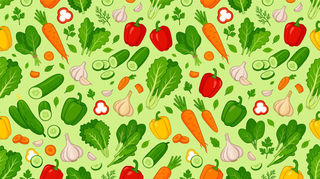 Colorful vegetable pattern. Fresh produce illustration. Healthy food background