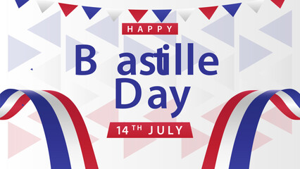 Fototapeta premium Minimalist Banner Happy Bastille Day 2026 with white background French flag vector illustration