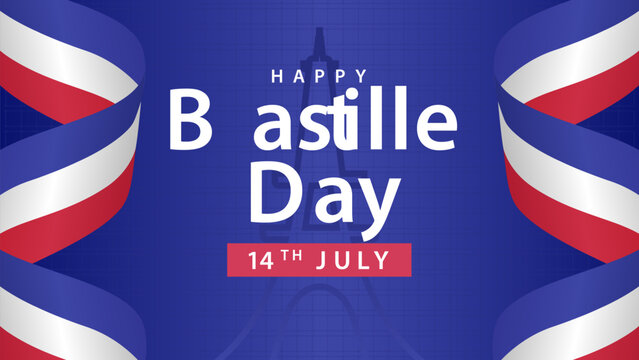 Minimalist Banner Happy Bastille Day celebration with French flag